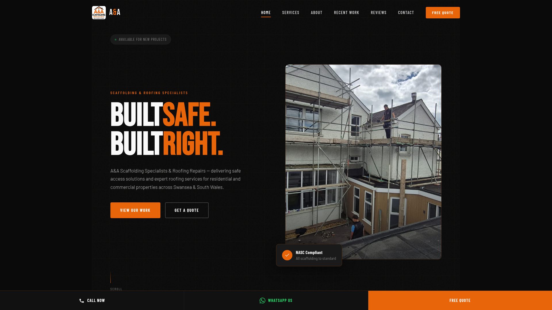 AA Scaffolding & Roofing website preview